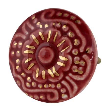 Cherry Golden Floral Ceramic Cabinet Knob